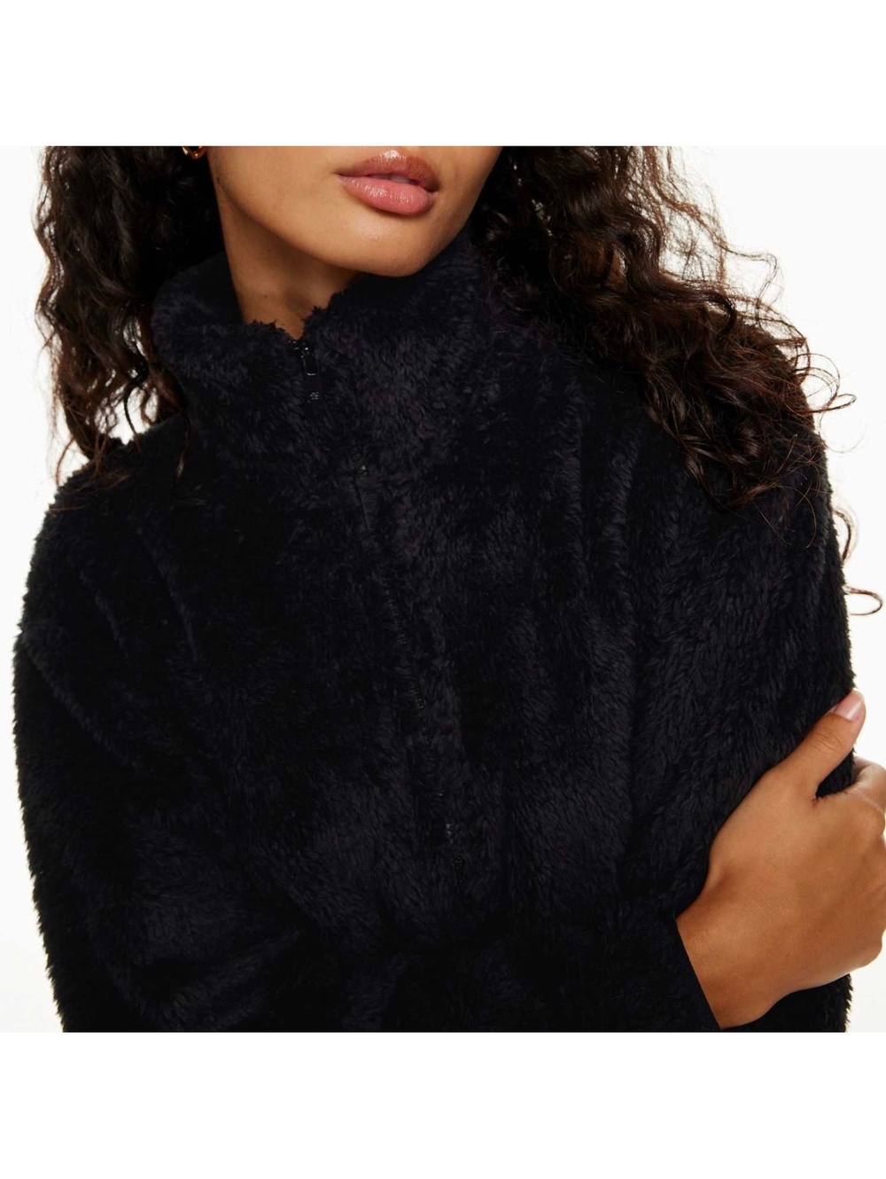 Aritzia Sunday Best Mockneck Fuzzy Zip-Up Jacket Black